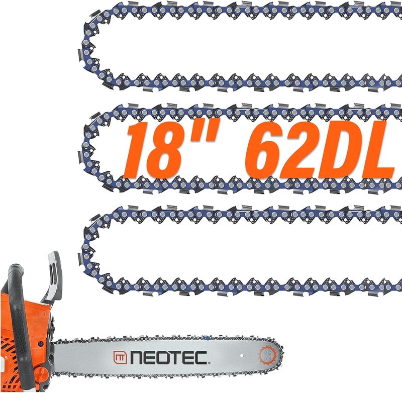 NEO-TEC 18 Inch Chainsaw Chain 3/8" LP Pitch .050" Gauge 62 Drive Links, Replacement Chains Fits for Ego, Fits for Poulan, Fits for Kobalt, Fits for Echo, Fits for Greenworks and more - S62 (3 Chains) - Image 1